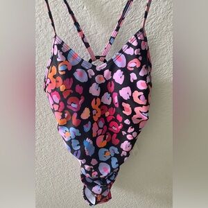 Cupshe Black and Pink One Piece Swimsuit Heart Pattern